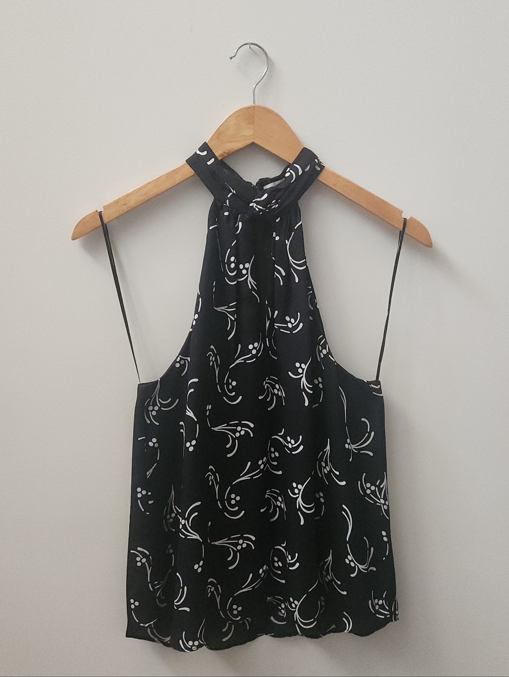 Joie Silk Halter Tank Top Black White Print Keyhole Back Zip Size S